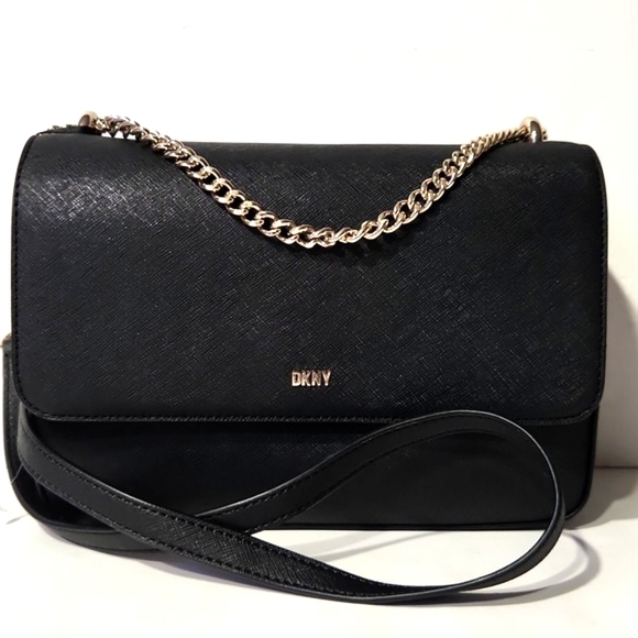 Dkny Handbags - NWT! DKNY Sina Medium Flap Shoulder Bag Black & Gold MSRP $198